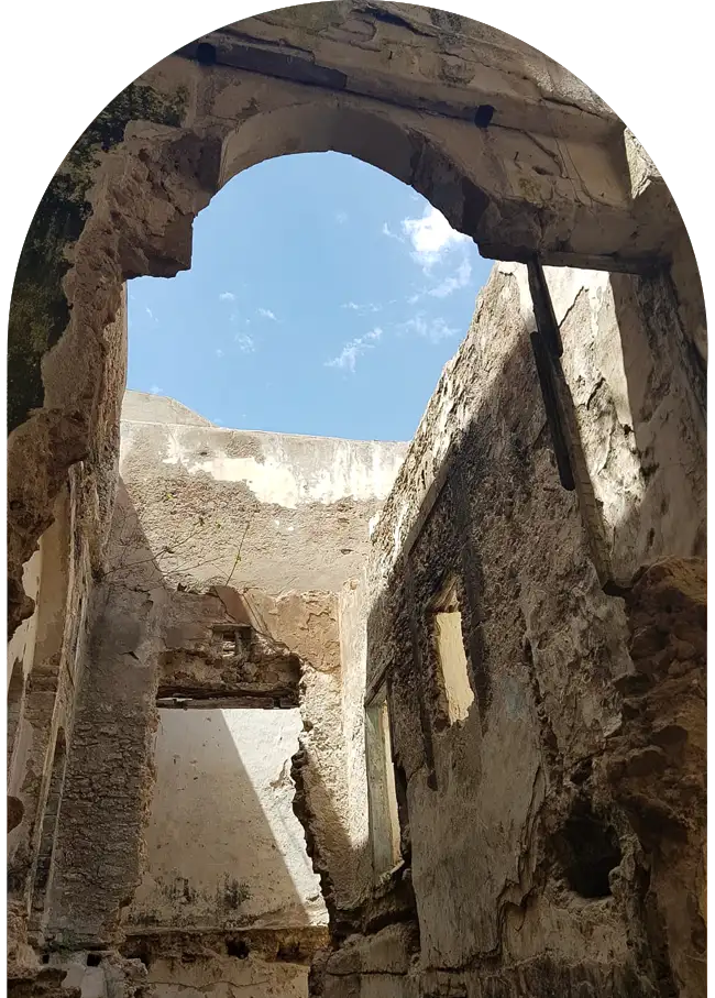Traditional riad in ruins before full renovation in Essaouira